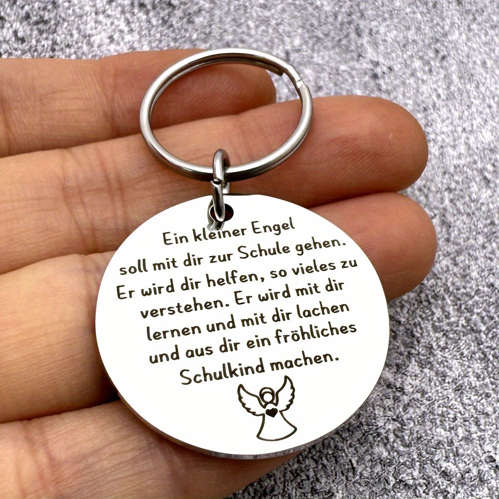 1pc Keychain For Son Daughter - German Inspirational Message Back To School Gift, Durable Metal-like Circular Pendant With Charm & School Phrases, Christmas Birthday Present For Students