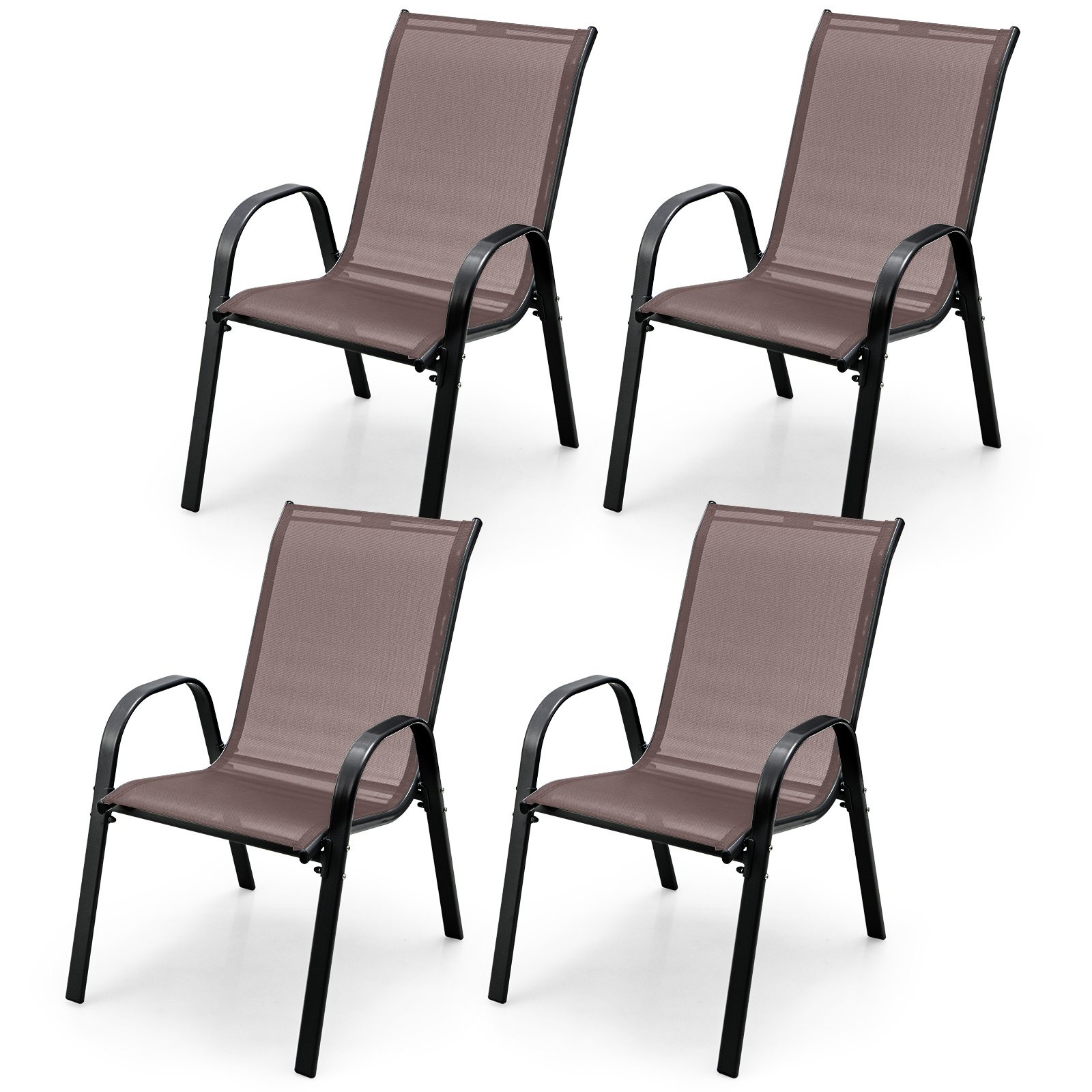 TEMU Ensemble de 4 chaises de jardin empilables pour patio, avec accoudoirs, de place, couleur marron.