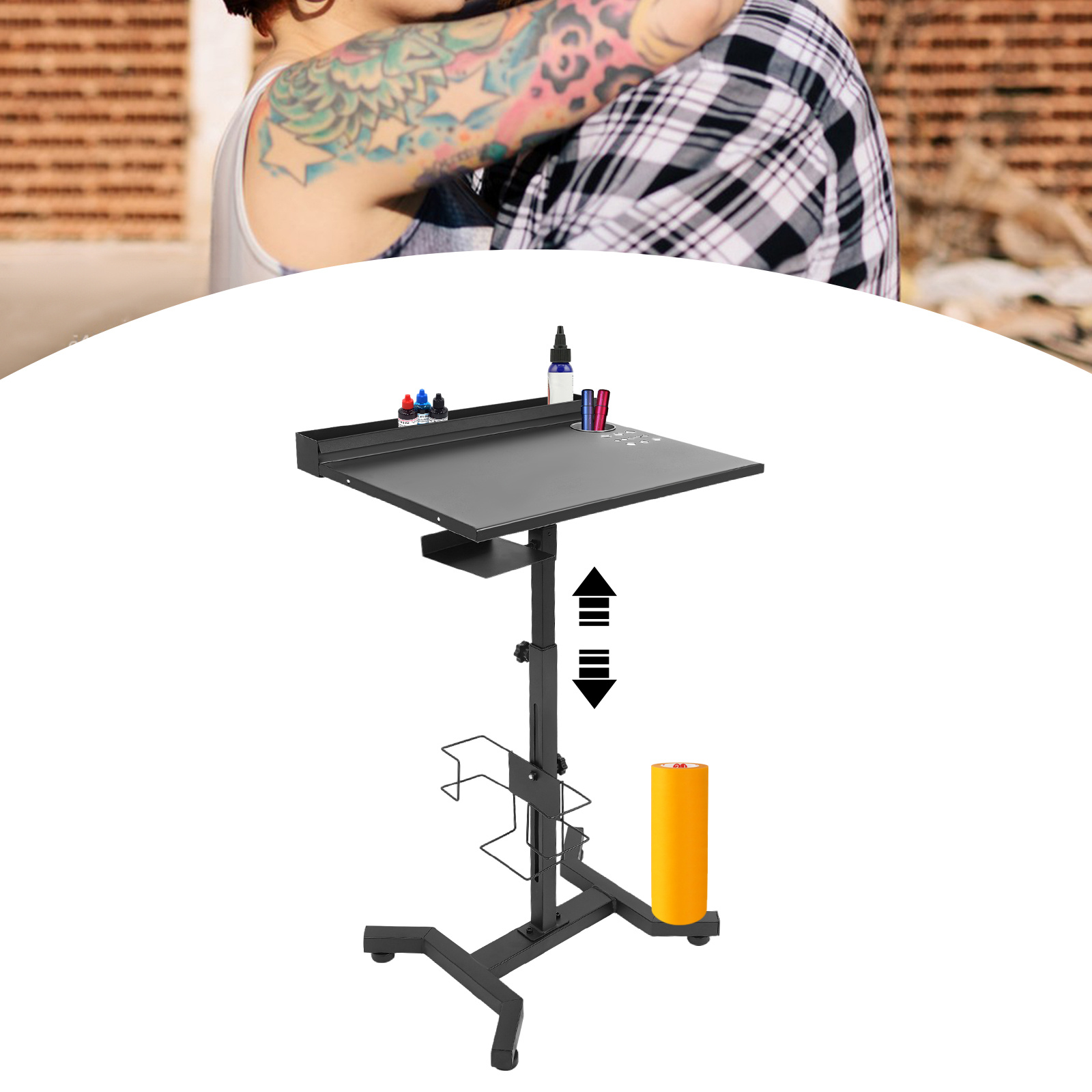 Oukaning Portable Mobile Workstation, Tattoo Work Table, Black Tattoo Supply Work Bench