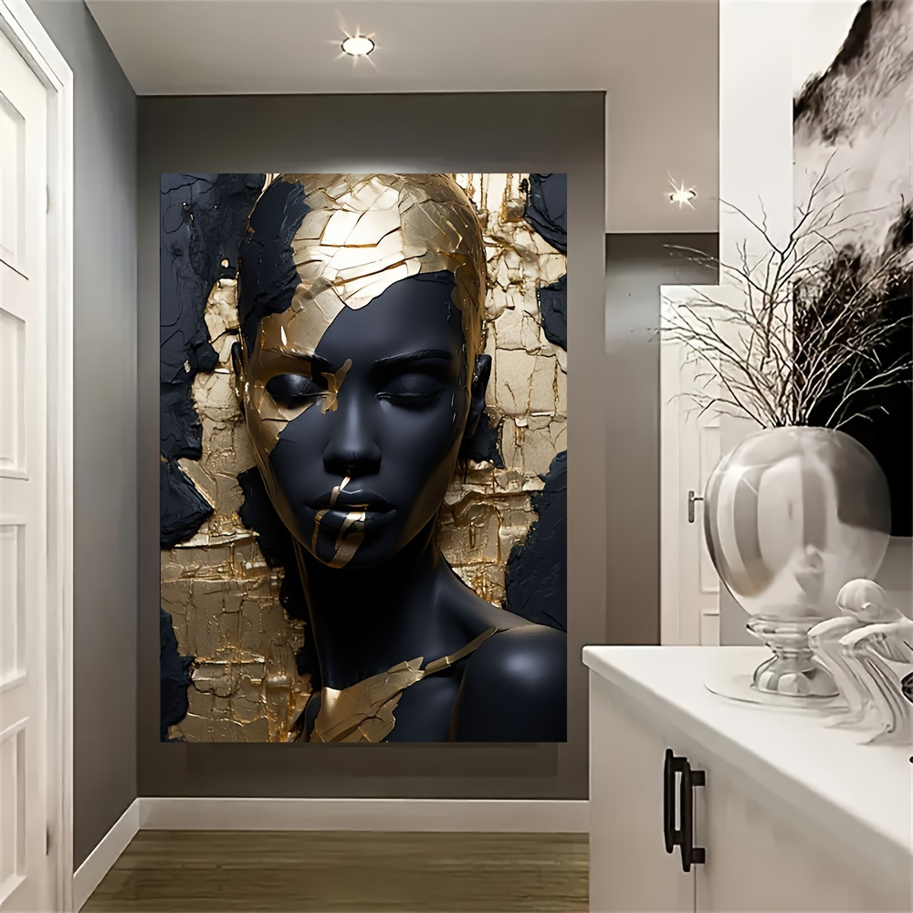   black golden abstract   wrapped canvas wall art ideal for living room bedroom home office   modern decor piece room decor 2d   room decor