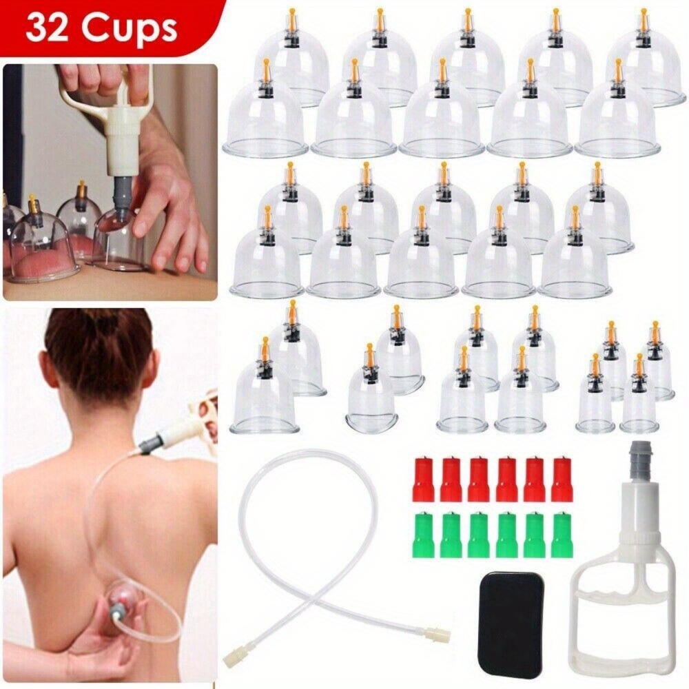 Juego de Ventosas de 32 Tazas para Masaje Chino, Relajación Corporal y  con Succión al Vacío