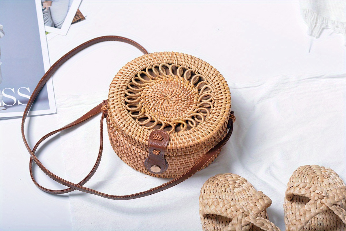  round shoulder bag adjustable strap vintage beach tote for women polyester lined boho purse stylish woven crossbody bag for summer travel casual unique artisan fashion statement Product details 10