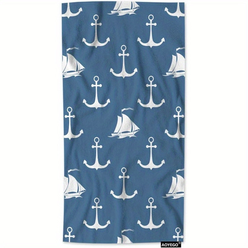 

1pc Sailing Pattern Bath Towel, Polyester 100% Rectangular Towel For , Golf, Swimming, , , - , , 18 X 26