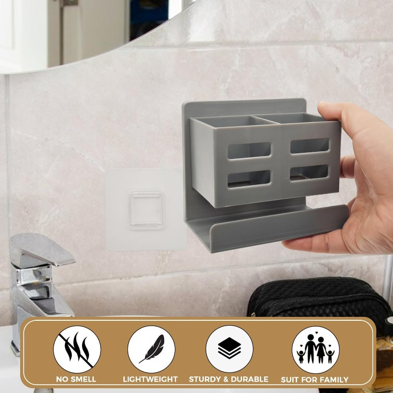 Gray Wall-Mounted Storage Rack for Bathroom Sink, Multifunctional Organizer for Combs, Toothbrushes, And Razors