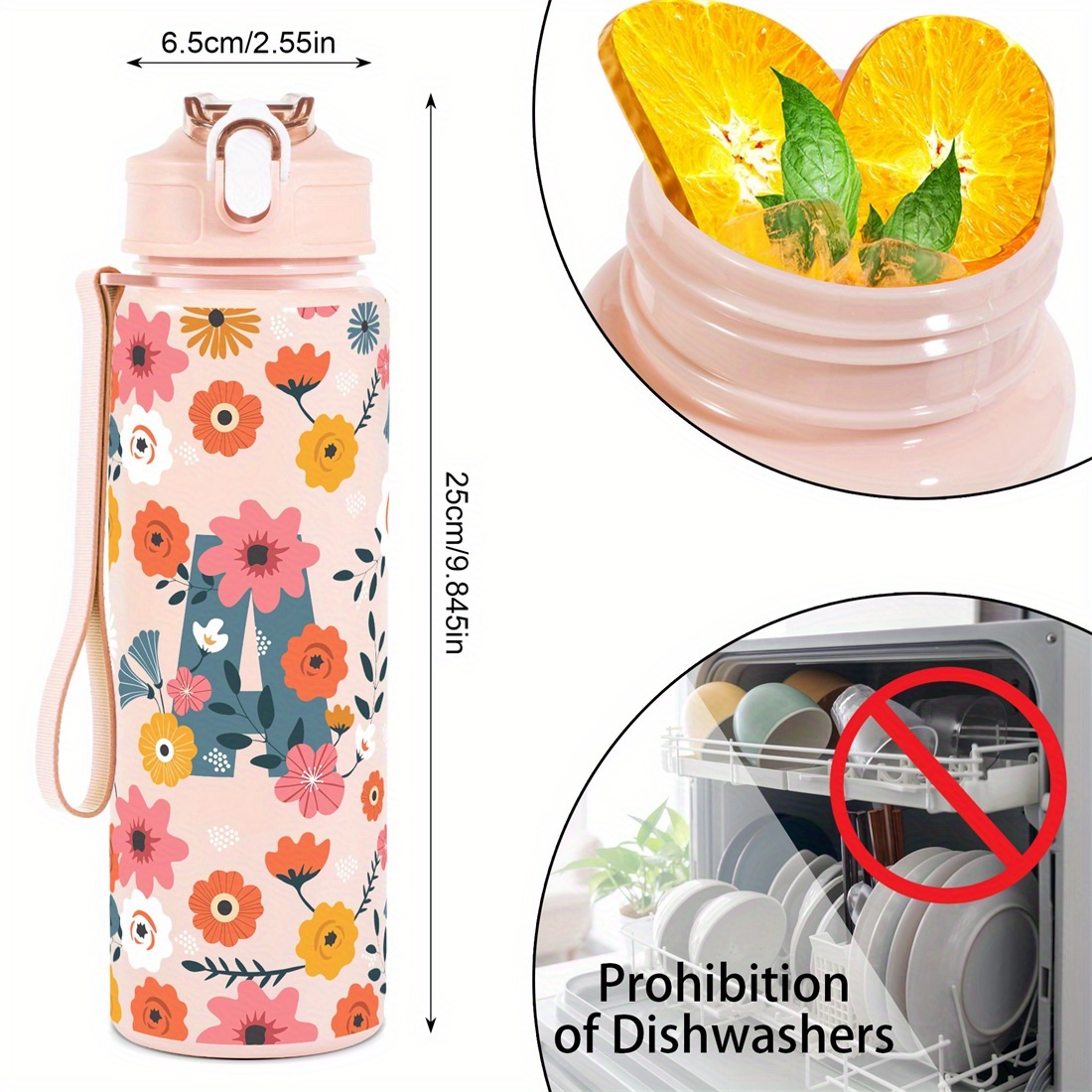 1 stück 25oz trinkflasche zeitmarkierung blumen