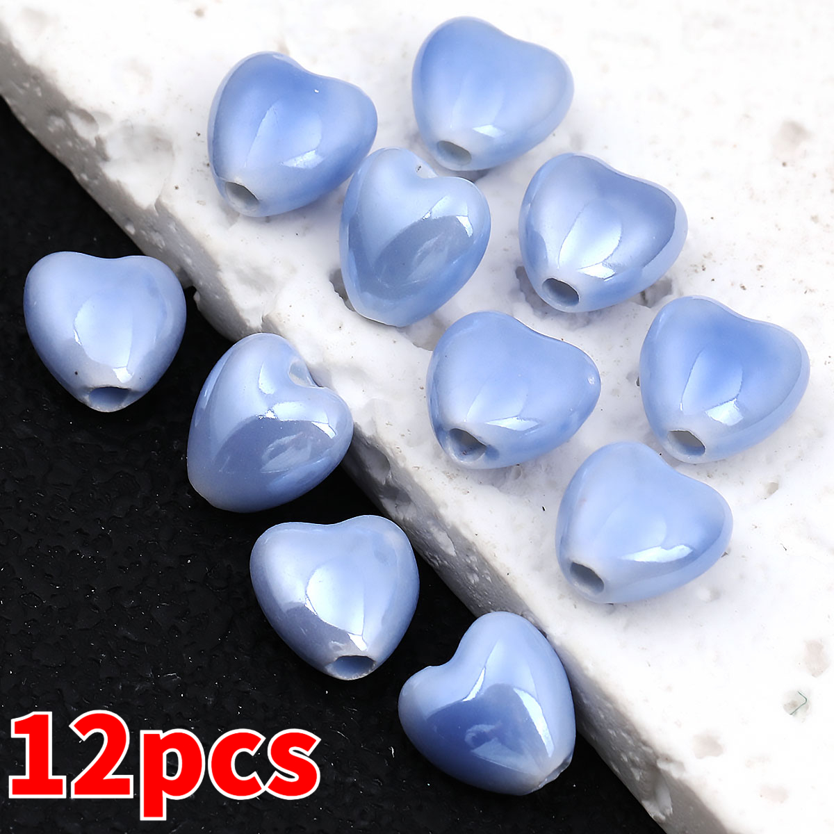 12pcs Heart-Shaped Ceramic Beads for DIY Jewellery Making