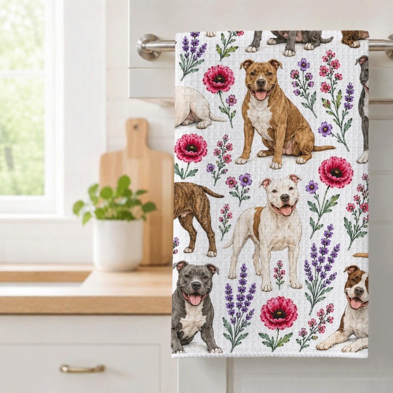 TEMU 1pc American Staffordshire Terrier Kitchen Towel - Cute Multi- Staffordshire Terrier Suitable For Women, Dog Lover Gifts, Farmhouse Decor,