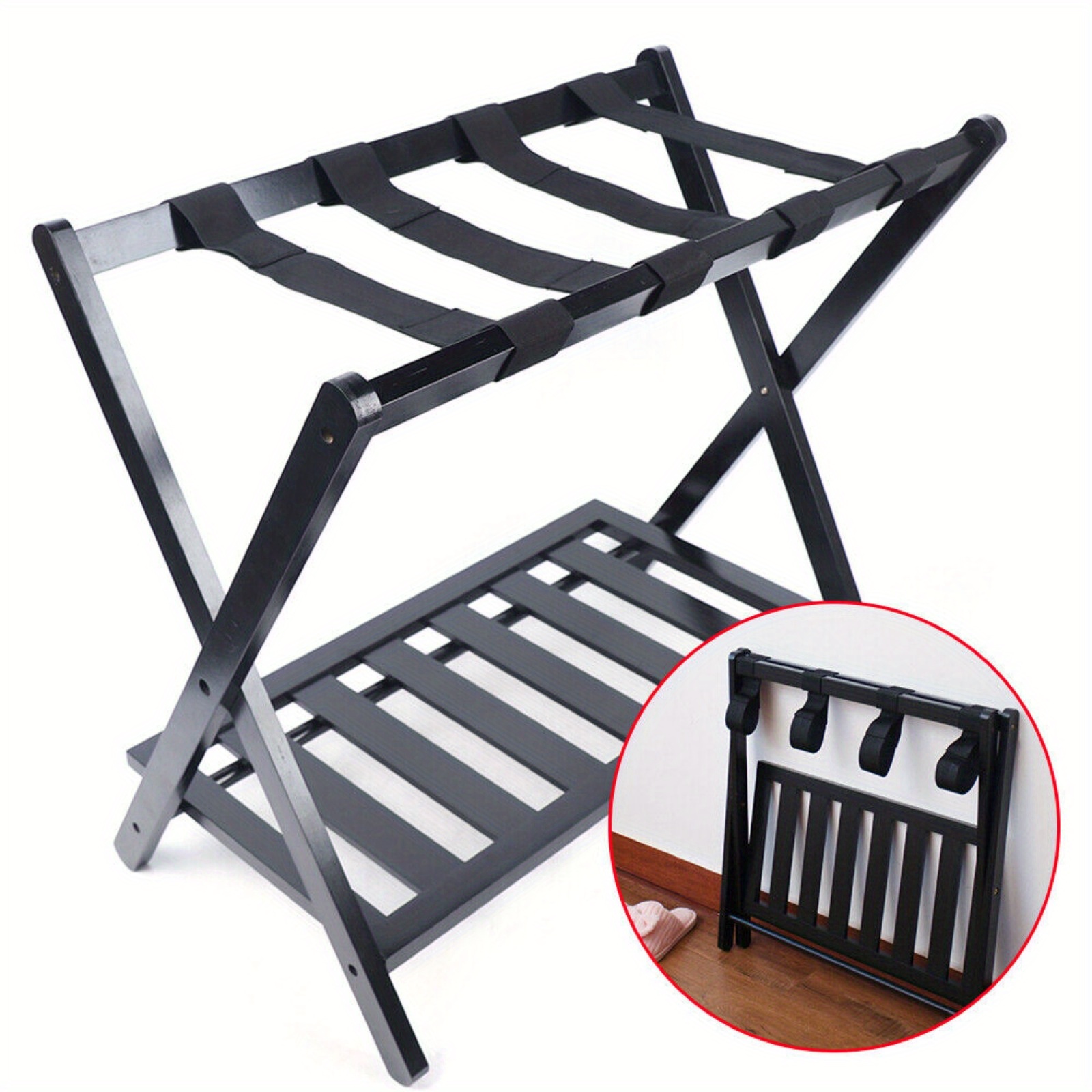 TEMU Folding Luggage Rack Wooden Suitcase Luggage Stand For Home Bedroom Shelf, Travel Suitcase Holder Shoes Storage Stand, Luggage Racks