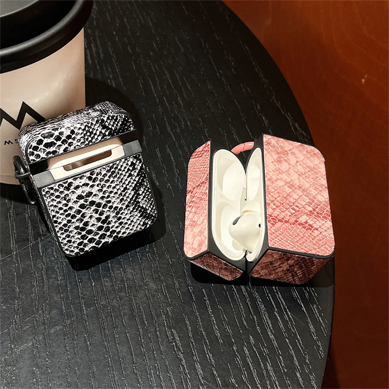 TPU Protective Case for Apple for airpods 4/4 Noise Reduction, Pro/Pro2 Compatible, Simple Solid Color Snake Skin Pattern, for New 4th Gen/New 3rd Gen Wireless Headphones, with Keychain Hook