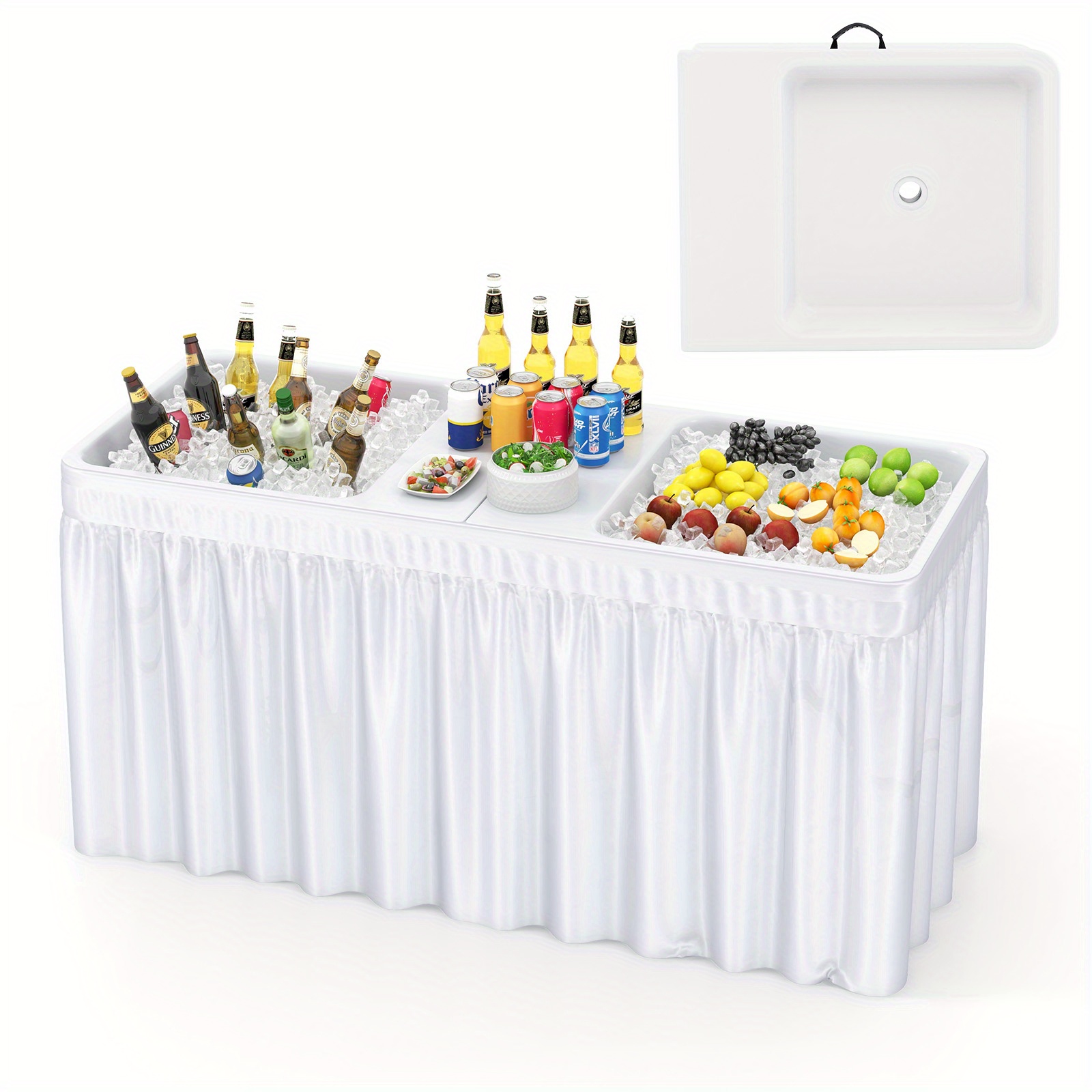 5-foot Collapsible Ice Cooler Table, Outdoor Relaxation Table With Dual Sinks, Coordinating Skirt And Drainage Hose, Beverage And Food Cooler