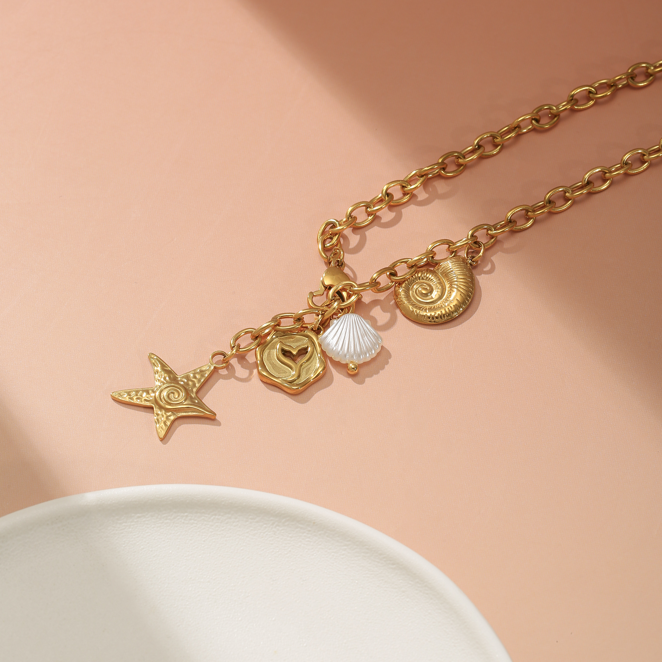 Women's Fun Ocean Peach Heart Necklace with Lobster Clasp