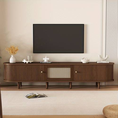 stand in walnut dark rattid design 180 adjustable Fb 30kg , Media Console, Home Storage Solution, Modern Rustic, Rattan Design, Sturdy Build, Materials, Oval Table, Tv Cabinet, Interior Designers, Small