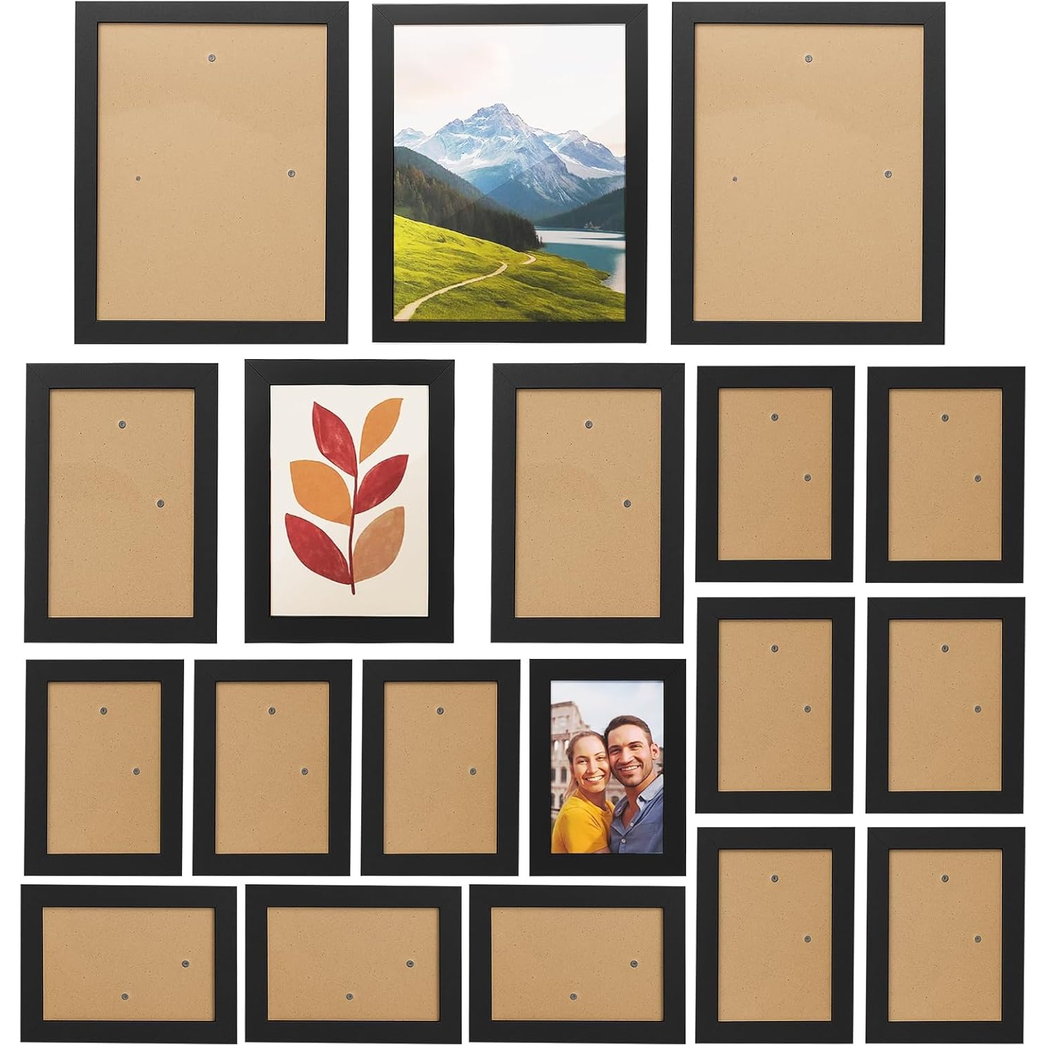 Wooden Photo Frame Set, 19pcs Multi Size Picture Frames With Stand & Wall Hooks, Tabletop Or Wall Mounted Display