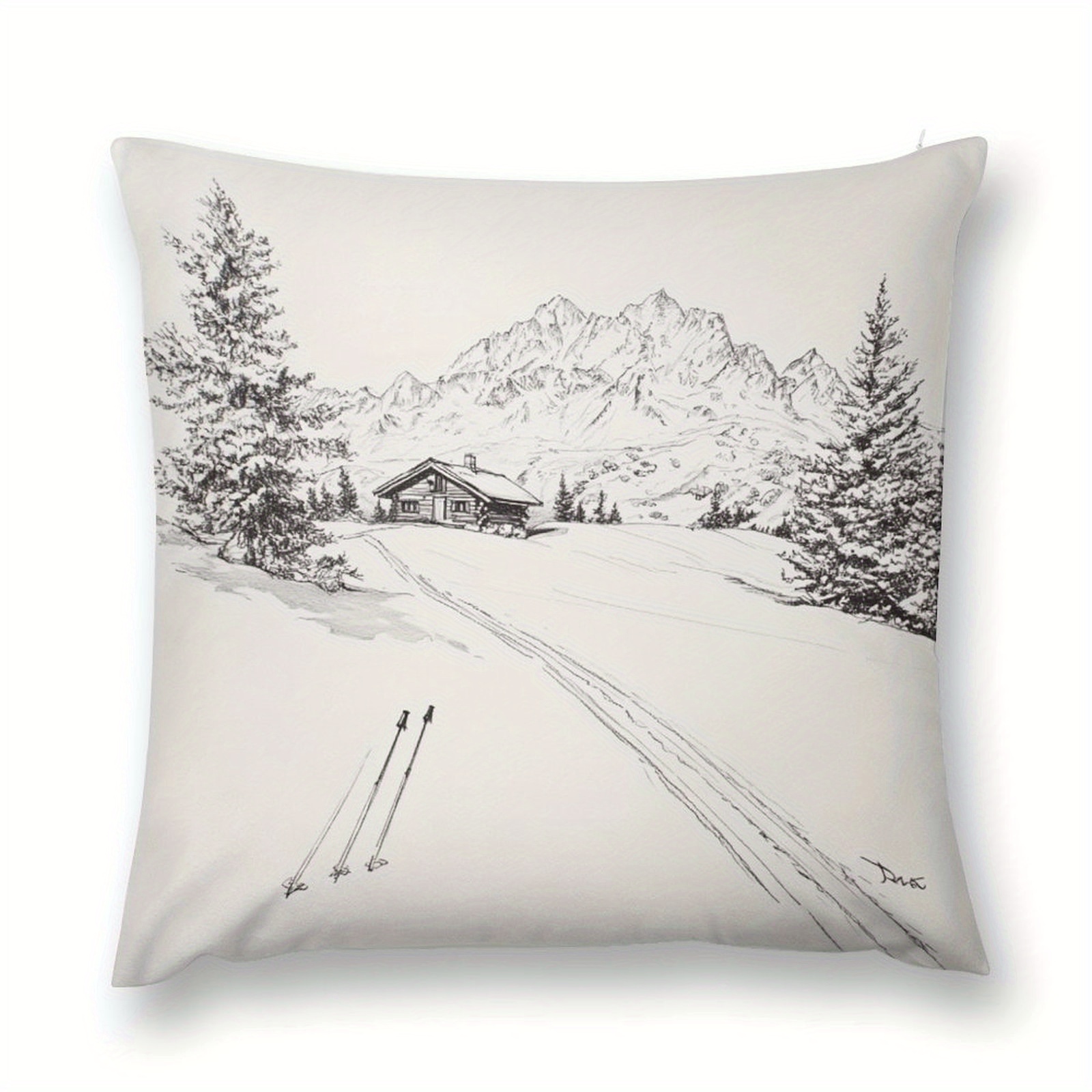 

Skiing Scene 18x18 Inch Throw Pillow Cover - Soft Short Plush, Zippered Polyester Cushion Case For Home & Outdoor Decor, Machine Washable, Perfect Christmas Gift Idea