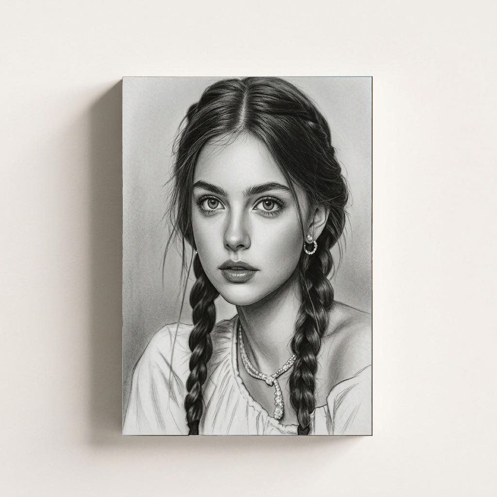TEMU 2d Flat, 2d Flat, 1pc Custom Photo Charcoal With Frame Canvas Painting, Living Room Bedroom Wall Hanging, Birthday Gift Posters And Prints