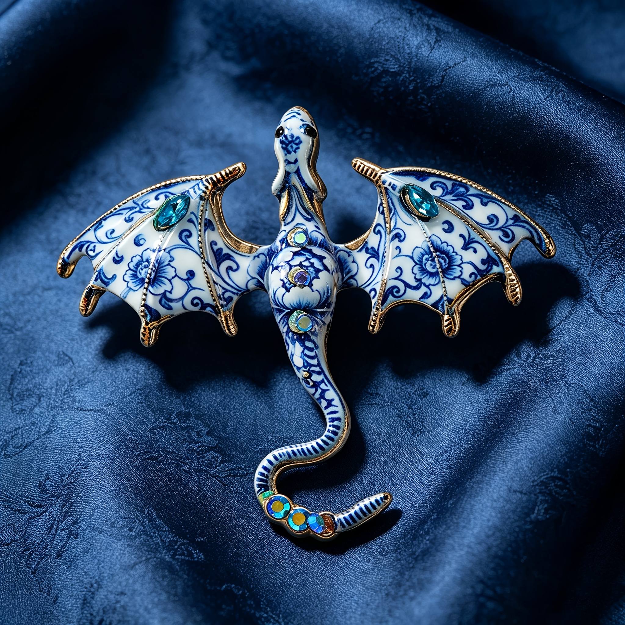TEMU Broche de esmalte con de de porcelana azul y blanca, adornado con pin de accesorio de fantasía de pedrería, adecuado para abrigos y chaquetas de