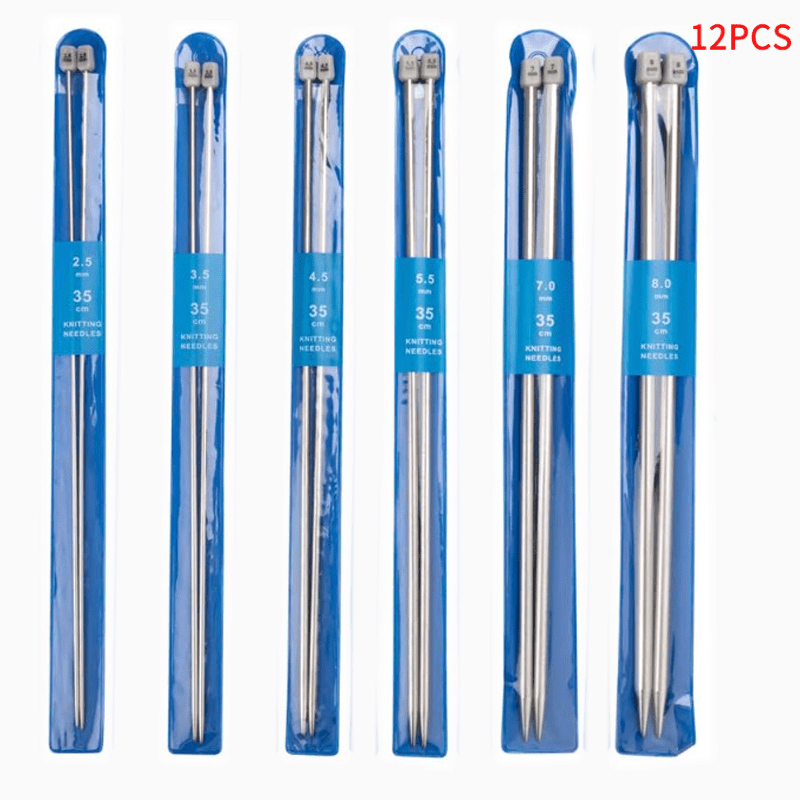 TEMU 35cm Stainless Steel Single-point Knitting Needles, 12pcs Crochet Tools, Includes 2.5mm 3.5mm 4.5mm 5.5mm 7mm 8mm, Suitable For Knitting