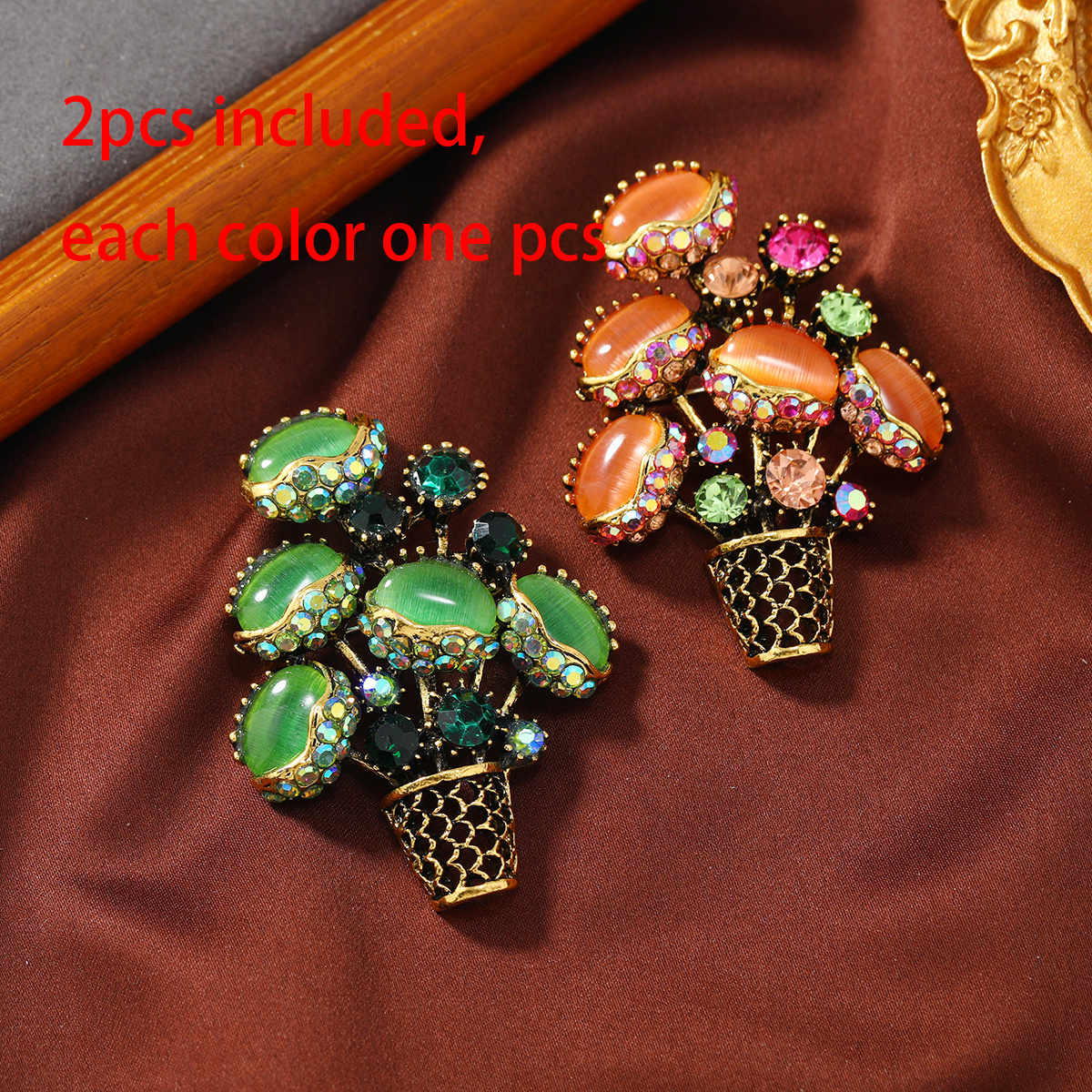 TEMU 2pcs Women's Brooch Accessories, Vintage Studded Pins Jewelry