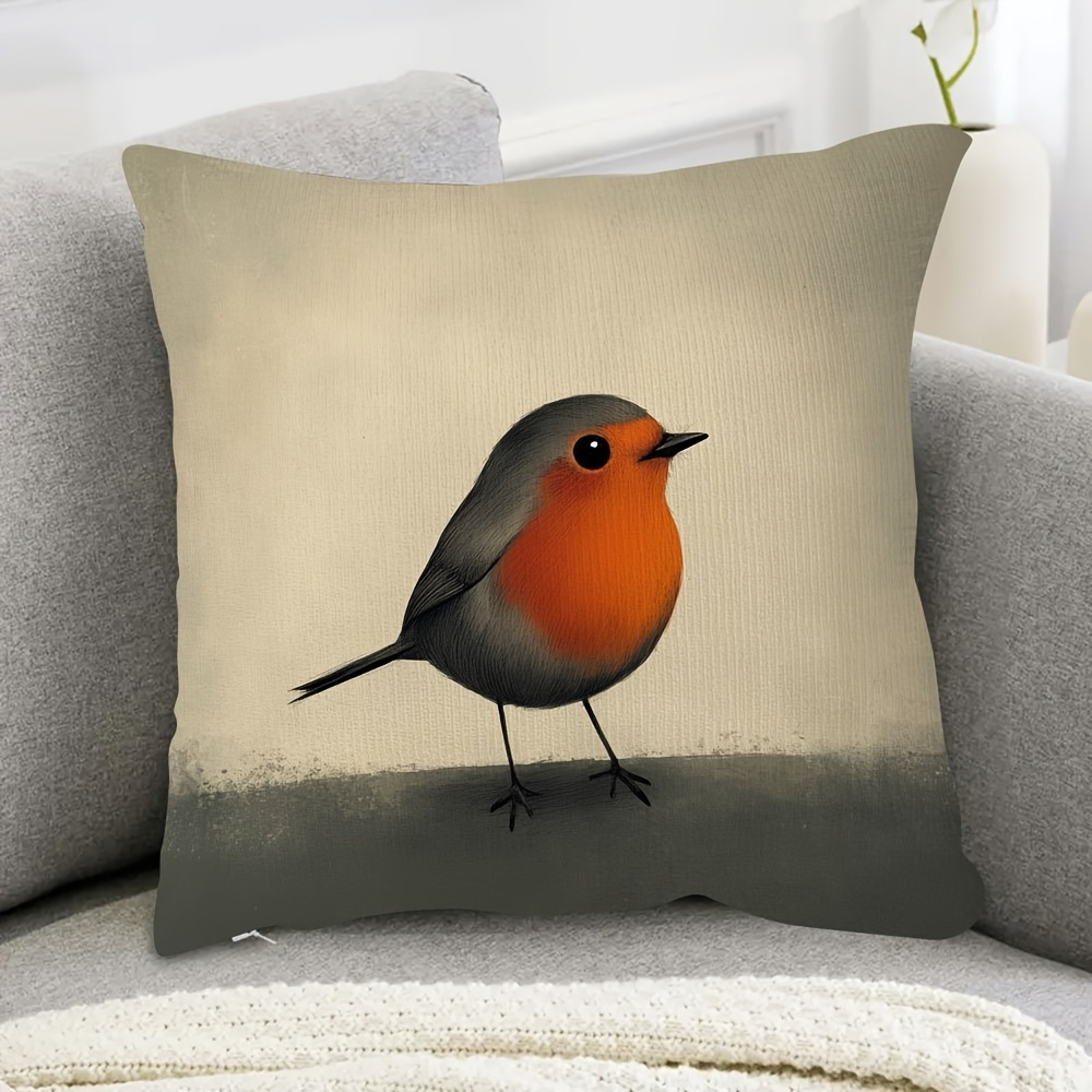 TEMU 1 Decorative Cushion Cover - Modern Robin Pillow Case, Zipper Closure, Elegant Minimalist Home Decor For Living Room, Bedroom, Office -