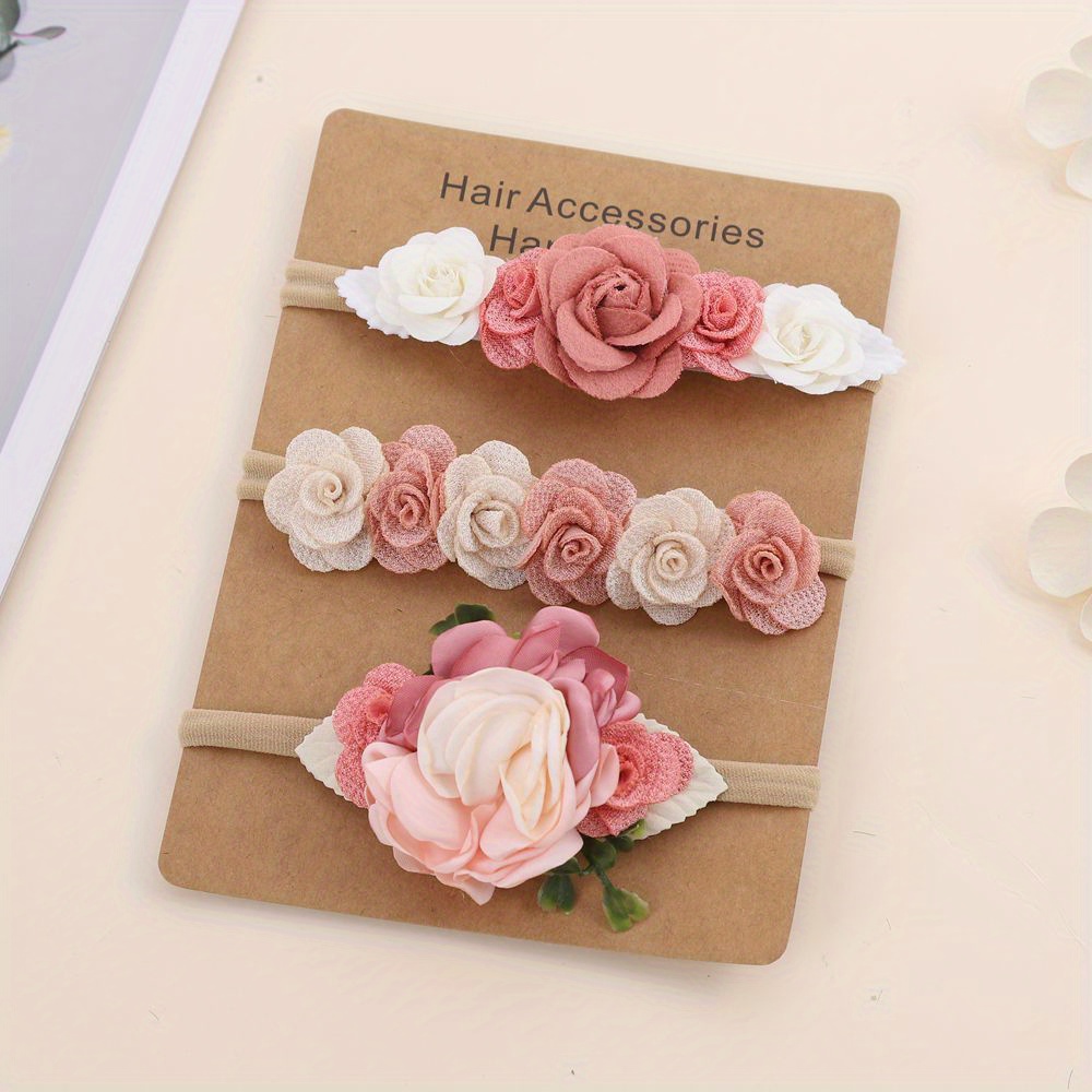 3pcs Floral Elastic Headbands, Fresh and Versatile Beige Headband Set