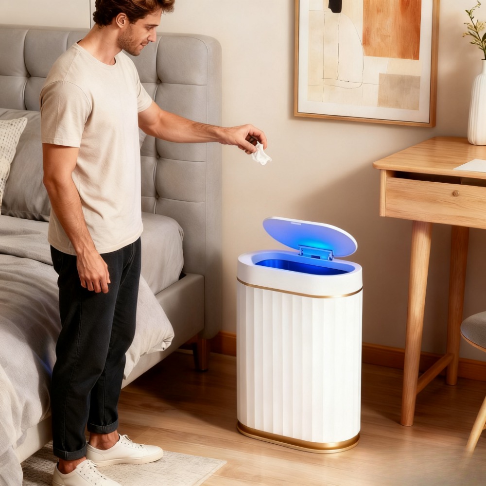 Trash Can, Multi-functional Garbage Bin, Capacity 7 , 29*26*14cm, Elegant And Simple In , Suitable For Bathrooms, Bedrooms, Living Rooms, Kitchens And Offices. Equipped With Garbage Bag Fixing Rings.