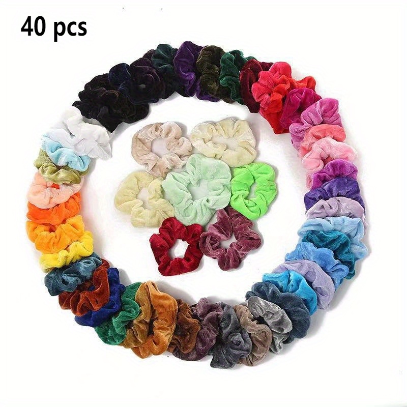 TEMU 40pcs Multicolored Velvet Hair Ties Set, Velvet Hair Bands Kit, Plush Headbands, 40 Assorted Colors, Women's Costume Accessories Set, Suitable