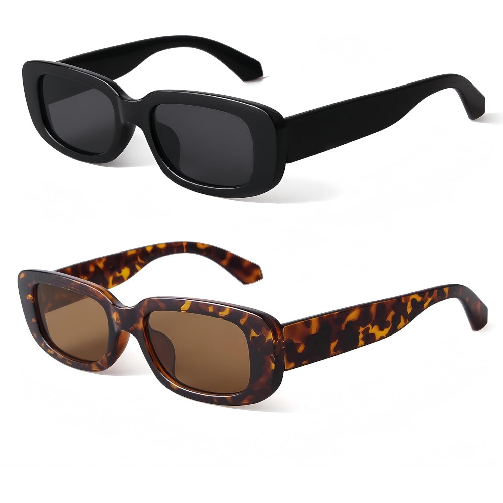 TEMU 2pcs Rectangle Sunglasses For Women Retro Driving Glasses 90's Vintage Fashion Narrow Square Frame Protection