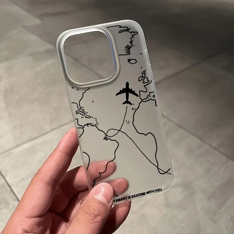 Trdi ovitek za telefon: Prozoren matiran zaščitni ovitek z vzorcem letalskih poti, ovitek proti padcem, združljiv z iPhone