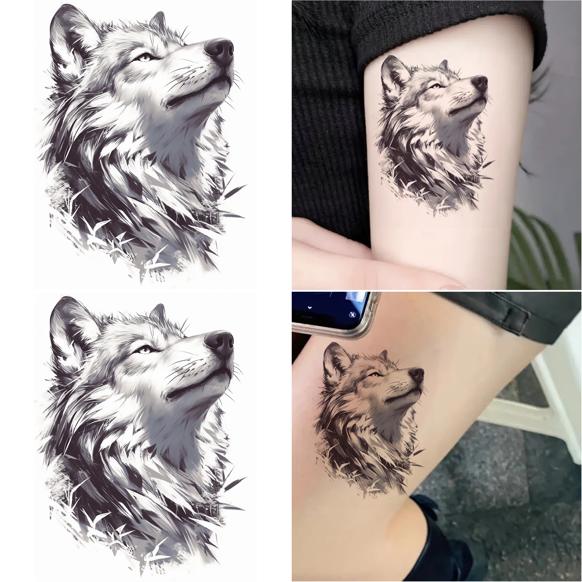 Image of 2pcs Wolf Temporary Tattoo For Adults Waterproof, Long-lasting, Realistic Perfect For Halloween Body Art Stickers Fake Tattoo Stickers For , Party Favors, Gifts