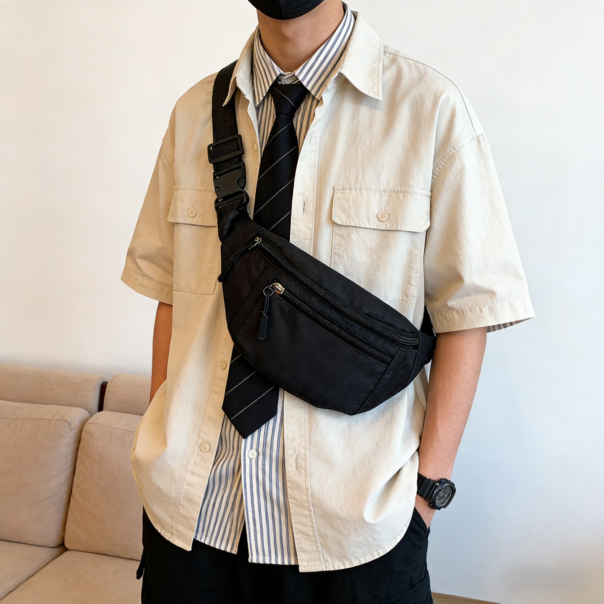 Image of Ultra Lightweight Casual Crossbody Bag With Multiple Compartments For , Chest Bag For Campus Boys, Versatile For Daily Commuting And Sports, No The Body, Waist Bag