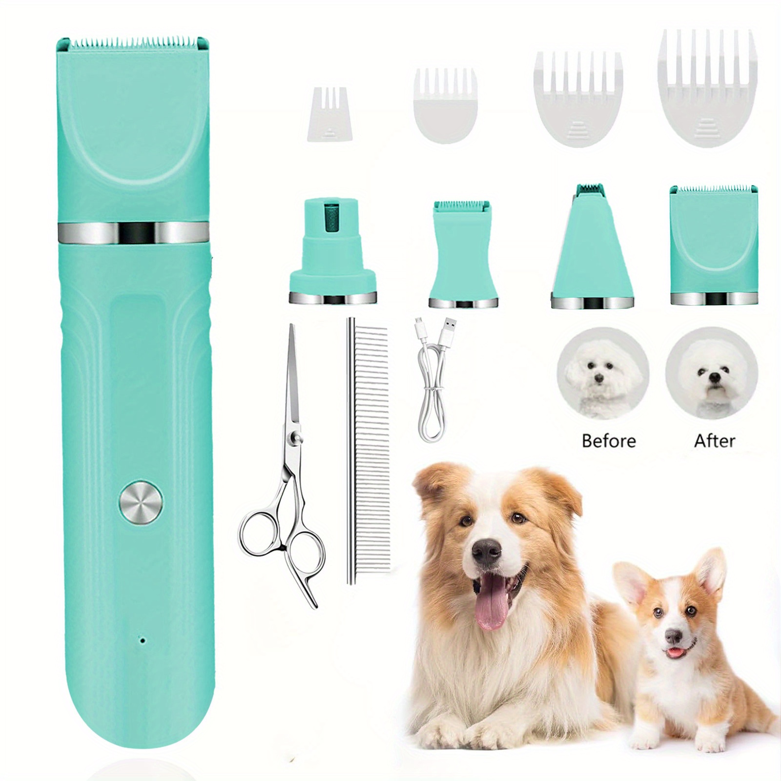 TEMU 6 In 1 Pet Grooming Set With Steel Clippers Steel Comb, Rechargeable Pet Grooming Liquid, Shaver For Thick Hair, Heavy Duty Coat Shaver Cordless