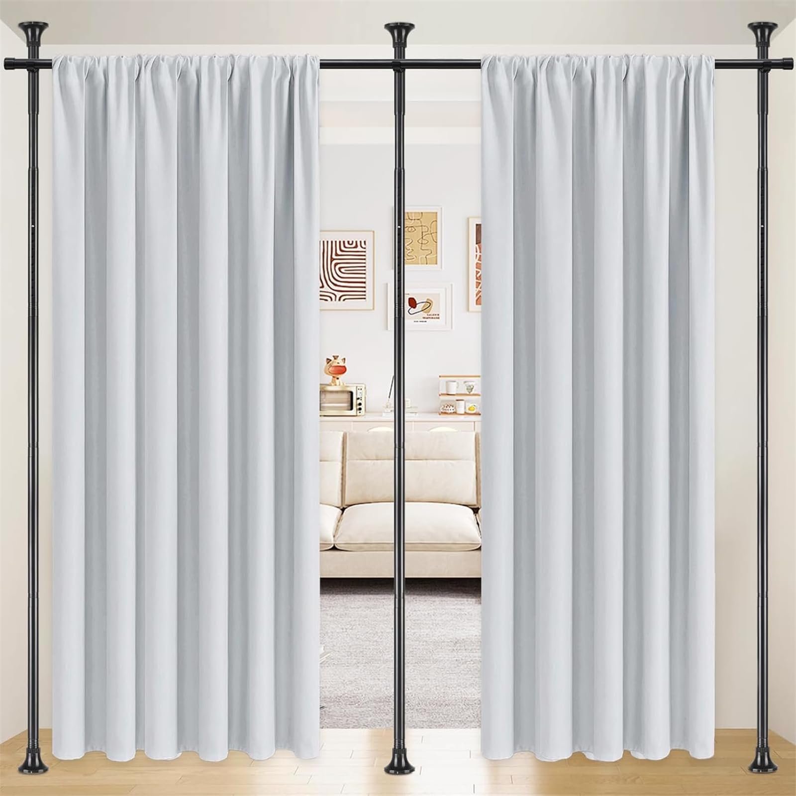 TEMU Primegae Room Divider Curtain Rod Flexible Adjustable Screen Frame Without Curtain Freestanding Curtain Rod Meall Privacy Screen For Living