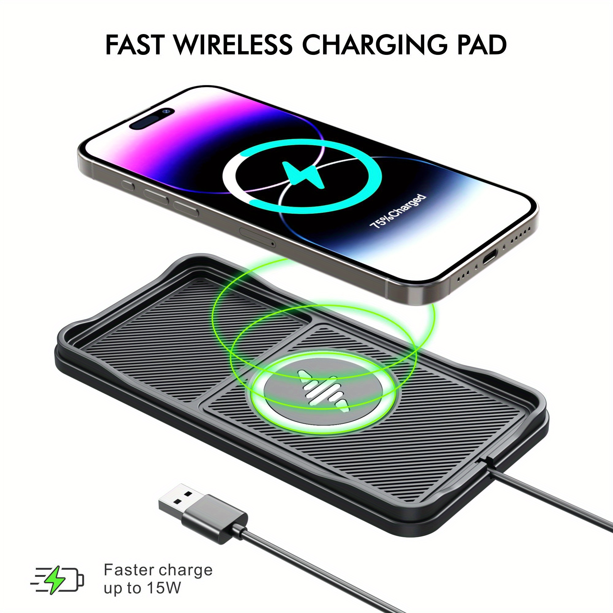 

Chargeur Fil Rapide pour Voiture - Tapis de Chargement USB avec Silicone Antidérapant pour 15 14 13 pour SamSung pour Xiaomi