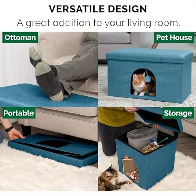 collapsible foldable pet house for cats small dogs 130lb capacity w plush ball toy ocean blue large 25 5 x15 x15 indoor living room furniture travel condo indoor dog house cozy enclosed design durable fabric cover Product details 5