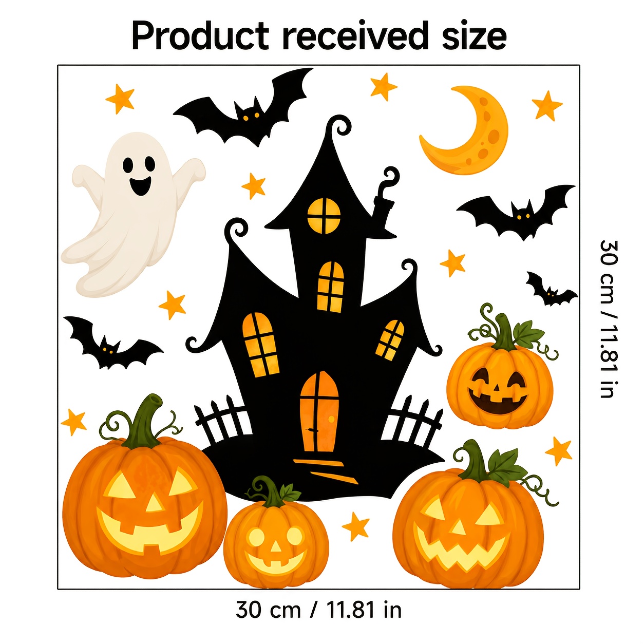 Image of 1pc Halloween Haunted House Pumpkin Glass Sticker Decoration, Castle Festive Window Decal, Pvc Static Cling, Bat Moon Star Hand-drawn Illustration Style Glass Decor