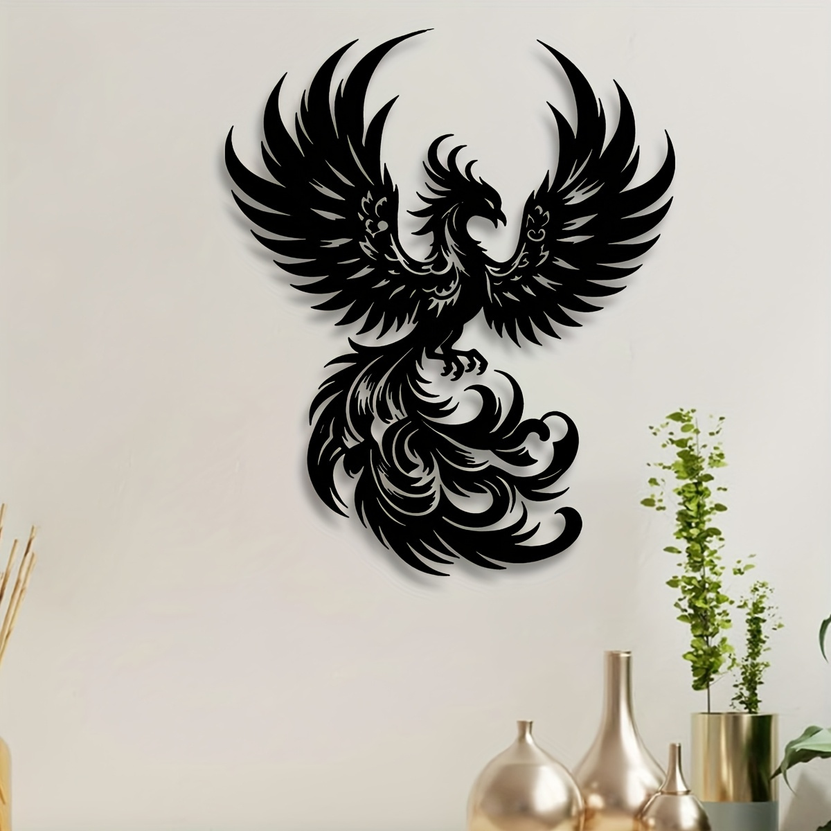 TEMU 2d Flat Phoenix Acrylic Wall Art, Vintage Black Decor, Elegant Indoor Outdoor Hanging Sculpture - Suitable For Home, Garden, Balcony - Ideal
