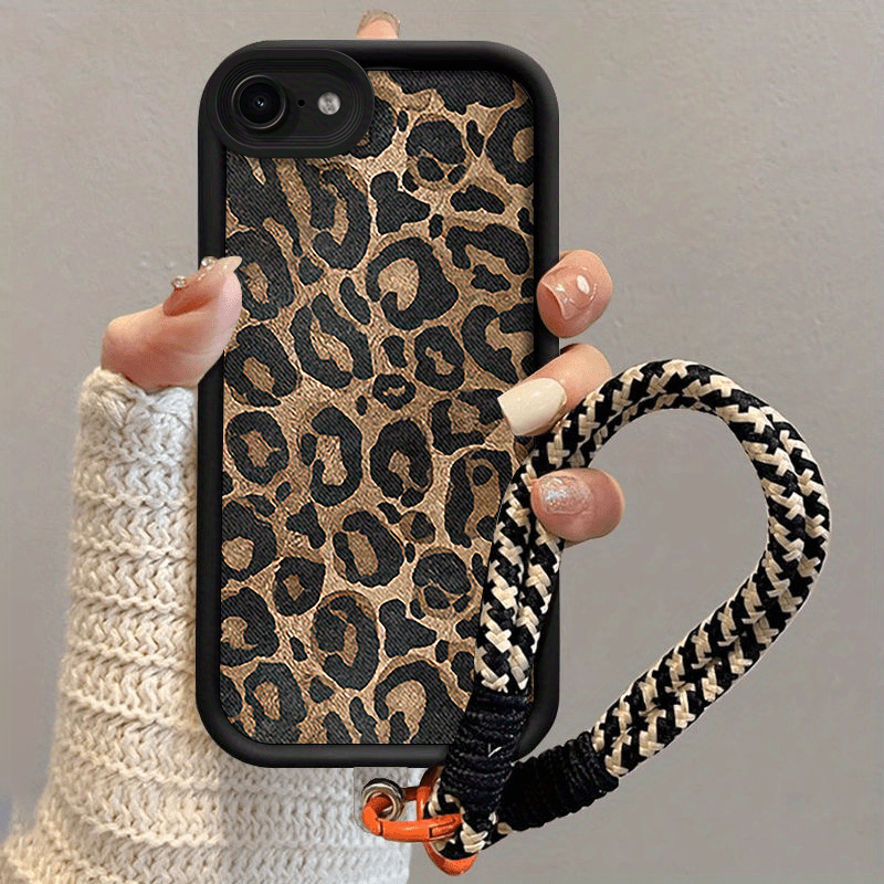 TEMU Funda para iPhone 7/8/SE2/SE3 con estampado de leopardo, incluye cordón, ideal para hombres y mujeres. Funda protectora caídas de TPU suave y de