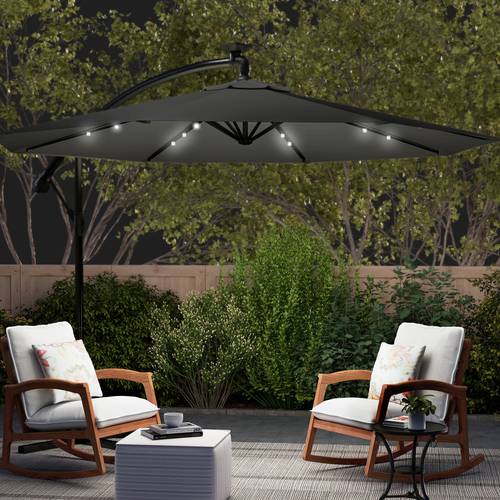 3 3 5m garden parasol 360 rotatable sun umbrella with 45 crank tilt for patio pool balcony with solar led