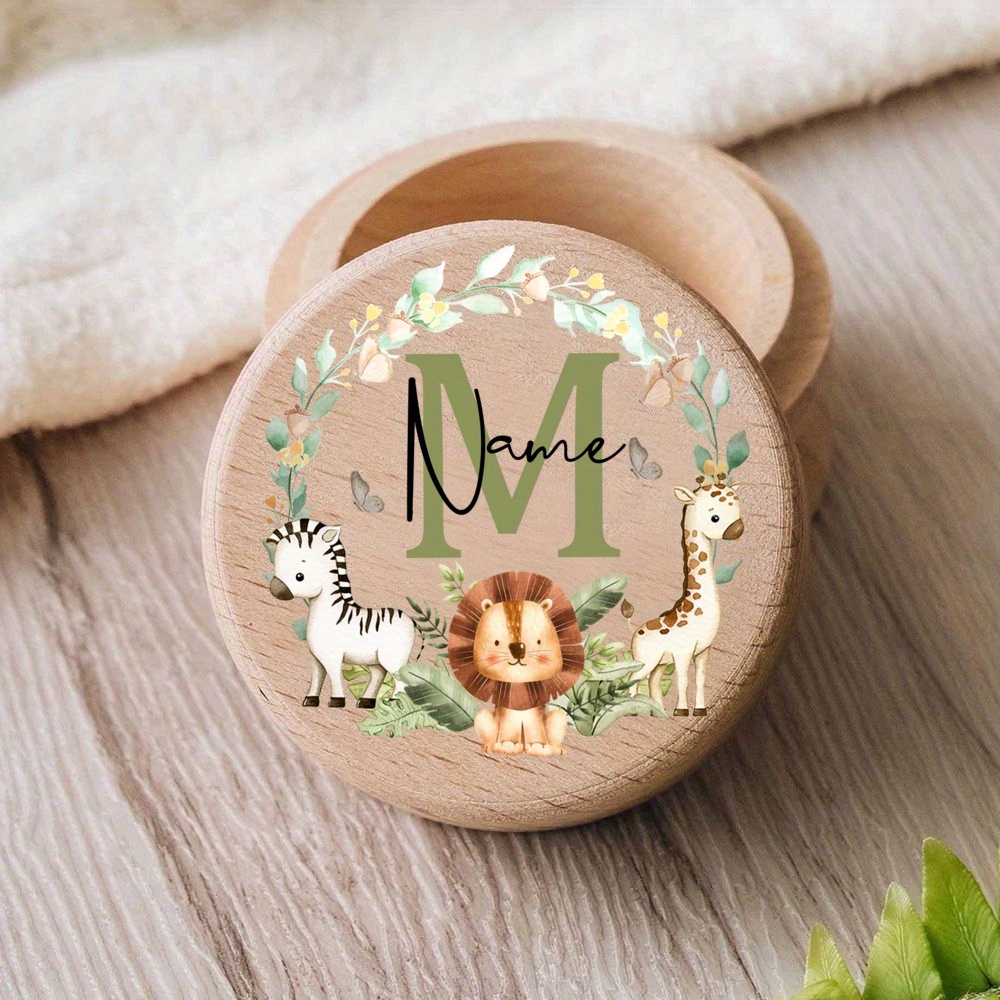 TEMU Personalized Initial Hair Tooth Storage Box Name Letter Tooth Box Souvenir Tooth Cord Roll Wooden Collection Box Gift