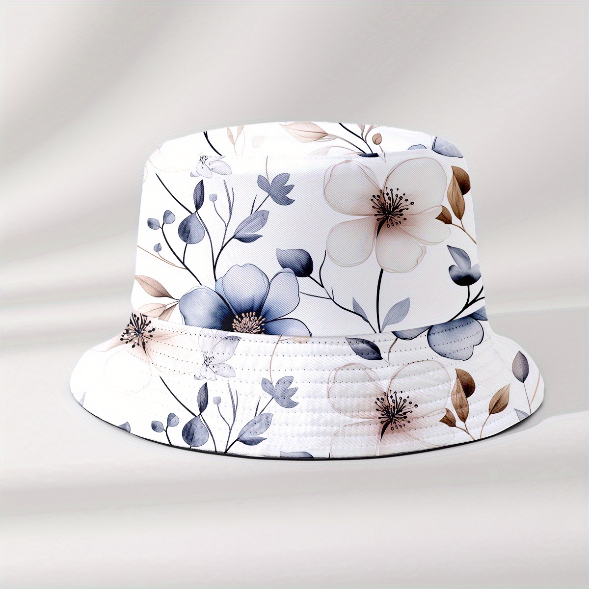 1pc full printed double sided fisherman hat fisherman hat with floral leaf and branch patterns fashionable summer unisex fishing hat   beach and     combination for travel and beachwear Product details 0