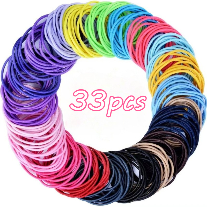 TEMU 33pcs (random Colors) Women' Elastic Hair Ties, Strong Anti-slip Ponytail Bands, Suitable For Thick Curly And Fine Straight Hair, Hair-friendly,