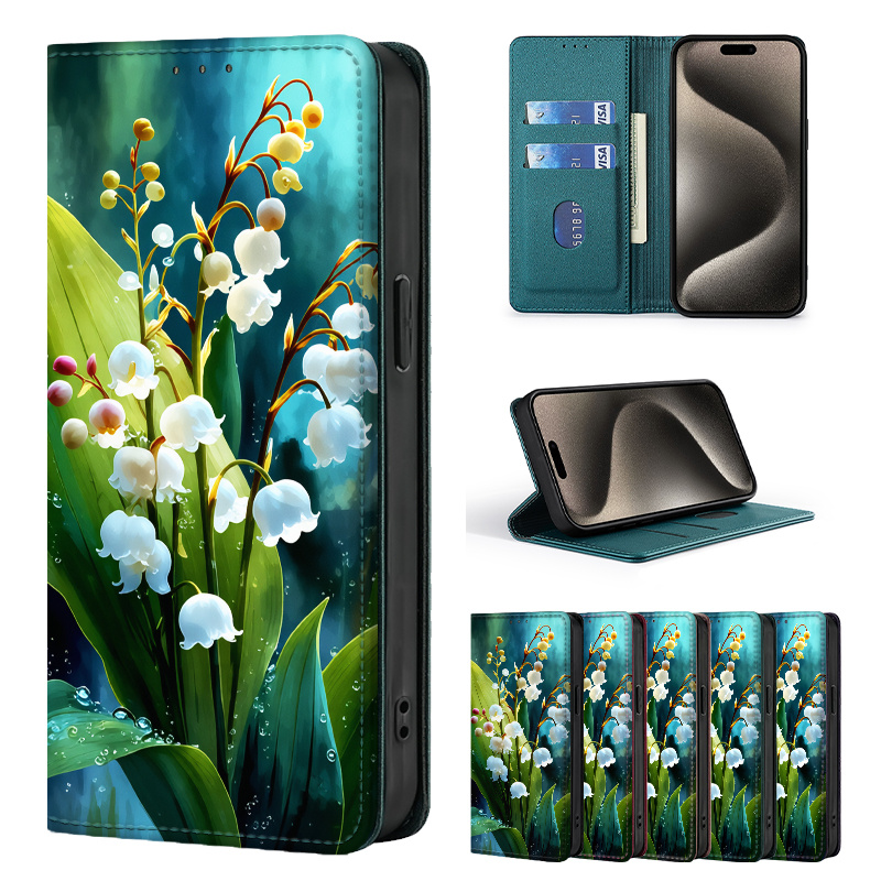 TEMU Phone Case - Colorful Painted Double-fold Edge, Faux Leather Flip Cover Creative Phone Case With Card Slot Anti-theft Stand Wallet, For Iphone