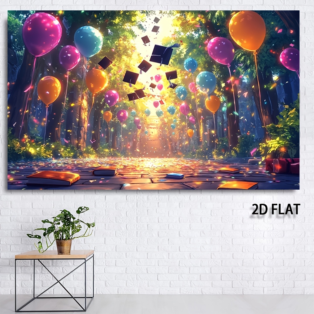 TEMU 2d Flat, 2d Flat, 2d Flat Background Cloth (background Cloth ), 1pc Graduation Party Theme Banner Background Cloth Colorful Balloons Graduation