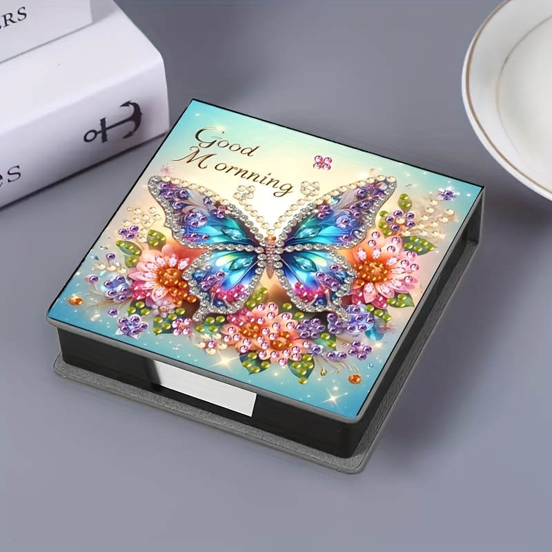 TEMU 1pc Diy Flower Pattern Diy Irregular Rhinestone Inlay Painting Black Leather Self-adhesive - Comes With 160 Memo Papers- Ideal For Home Office