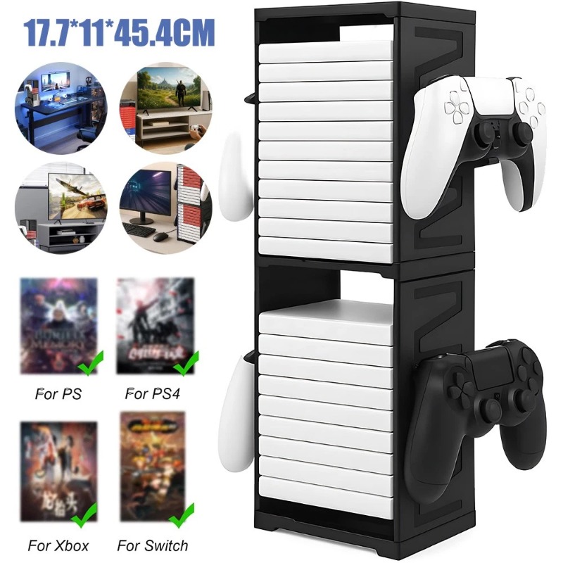 Double Layer Design 4 Controller Mounts Universal Game Mount, Disc Storage Tower, Universal Storage Rack For Discs 4 Controllers Ps5/ps4//