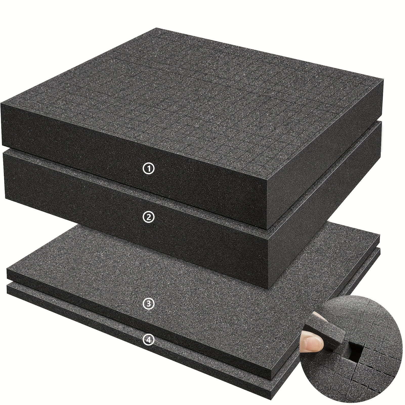 TEMU 4pcs Black Foam Pads, Measuring 40.64 X 30.48 X 5.08 Cm And 40.64 X 30.48 X 1.02 Cm, Are Soft And Durable. You Can Use Them For Organizing, To