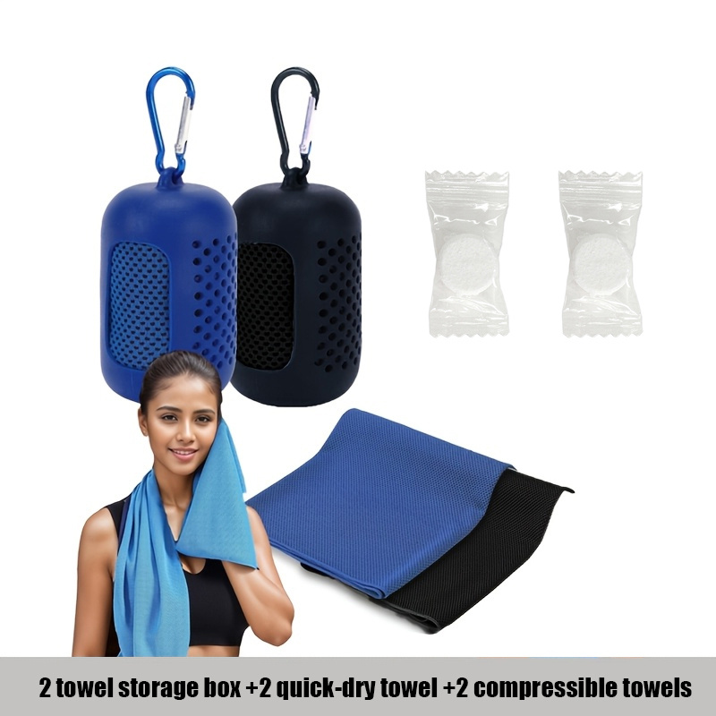 TEMU 6pcs Set Microfiber Sports Towel, Ice-feeling Quick-dry Breathable Fitness Towel - 2 Quick-dry Towels + 2 Storage Cases + 2 Compression Towels,