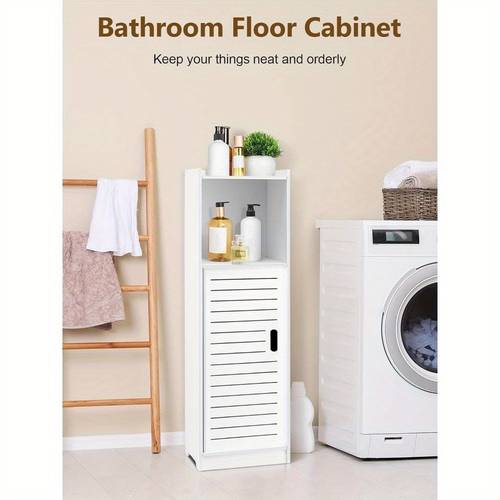 bathroom storage cabinet white wood plastic freestanding organizer 3 tier with slatted saving design for bathroom kitchen bedroom modern minimalist style versatile cabinet slatted door design material bathroom organizers and storage