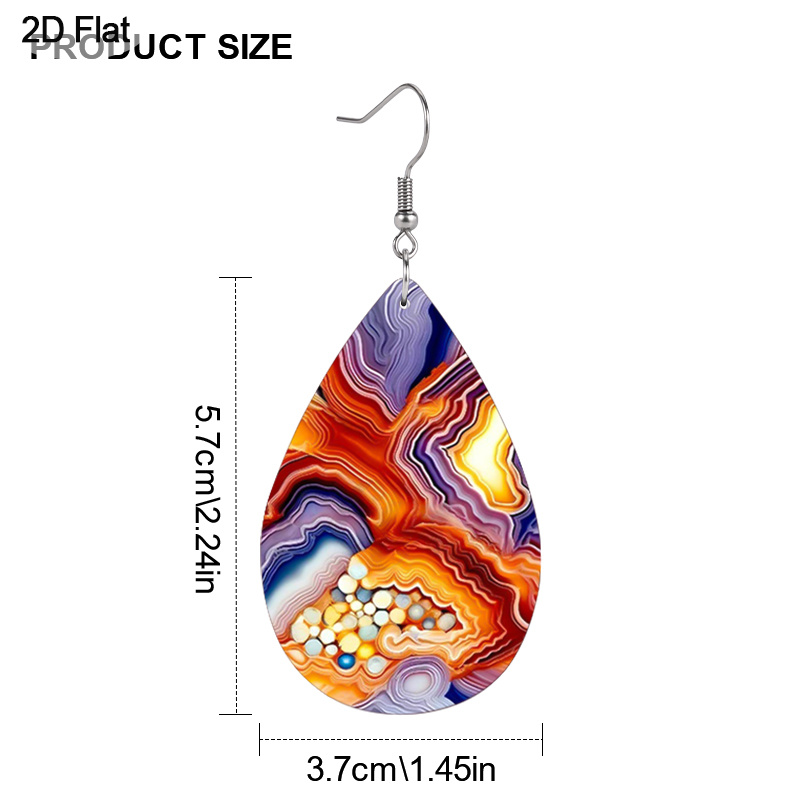 Vintage Natural Print Teardrop Drop Earrings, Lightweight