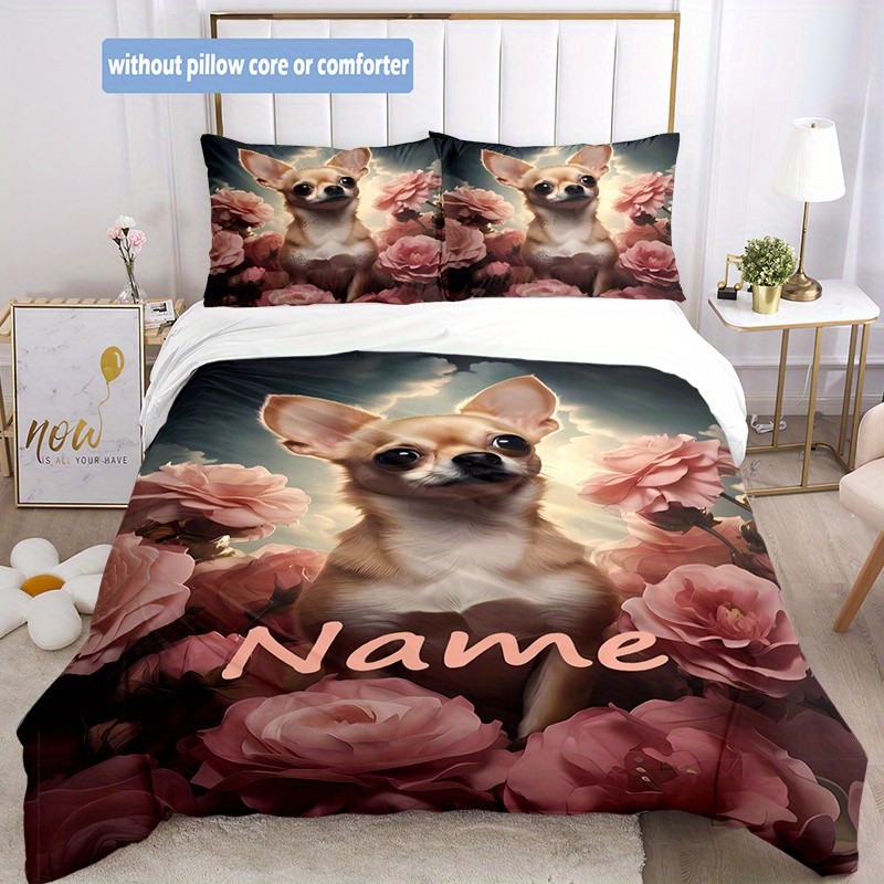 

3pcs Name Dog And Bedding Set, Duvet Cover And 2 Pillowcases, , Tear-, Bedroom Decor